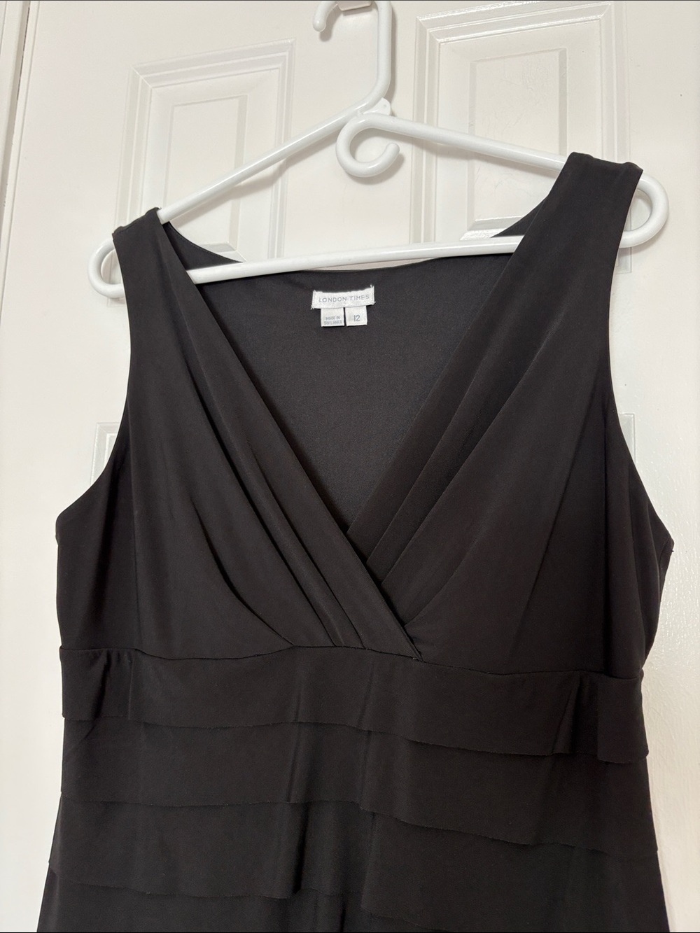 London Times from Maggie London’s Classic Black Tiered V-Neck Women’s Dress - Picture 4 of 8